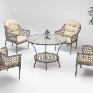 Zen Masalı Çay Seti Bahçe ve Balkon Mobilyası Takımı (1+1+1+1+ Çap 110 Masa) Çift Renk-1