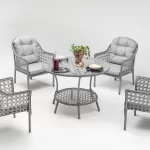 Zen Masalı Çay Seti Bahçe ve Balkon Mobilyası Takımı (1+1+1+1+ Çap 110 Masa) GRİ-1