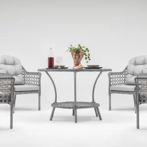 Zen Masalı Çay Seti Bahçe ve Balkon Mobilyası Takımı (1+1+1+1+ Çap 110 Masa) GRİ-2