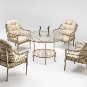 Zen Masalı Çay Seti Bahçe ve Balkon Mobilyası Takımı (1+1+1+1+ Çap 110 Masa) KREM-1